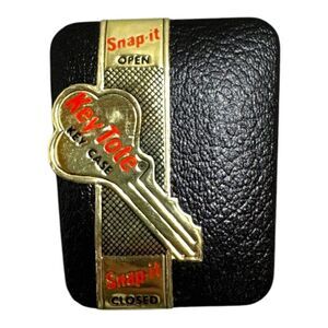 Vintage Snap-It Key Tote Key Case Black & Gold Leather With Red Interior Holder